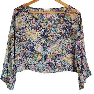 Sarah La Sheer V Neck Floral Crop 3/4 Sleeve Top Large